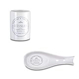 KHG Utensilienhalter und Löffelablage Set, Kochutensilienhalter Kochlöffelablage Steingut Keramik Weiß, Landhaus Vintage Stil, Aufbewahrung Kochutensilien, beschriftet, glänzend