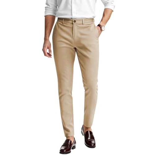 Mens Dress Pants Slim Fit Stretch Fashion Plaid Pant Skinny Leg