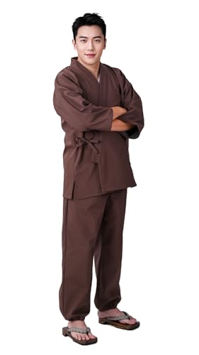 HOHO AYUMU 裏ブロックフリース作務衣 L ブラウン