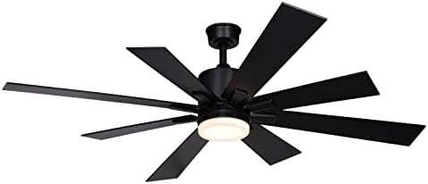VAXCEL Crawford 60 in. Black Indoor Outdoor Rod Mount Contemporary Ceiling Fan with Reversible Black-Driftwood Blades, Dimmable LED Light Kit and Remote Control, 6 Speeds, Energy Efficient DC Motor