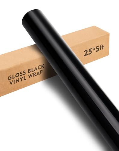 Image of Gloss Black Car Vinyl Wrap Roll for Cars, 25ft x 5ft Vinyl Wrap Film for Cars Body Protection, Scratch Resistance with Air Release Technology (Gloss Black)