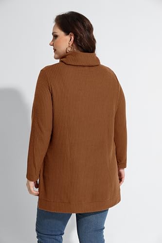 Image of RITERA Women's Plus Size Waffle Tops Long Sleeve Turtleneck Sweater Shirts Knit Tunic Oversized Casual Pullover Blouse XL-5XL