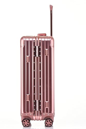 Image of PYB Autograph - Premium Full Aluminium Trolley Bags for Travel, Zipless Cabin Suitcase with TSA Lock, Noiseless 360 Rotating 8 Wheels, Compression Pads and Divider (Pink)