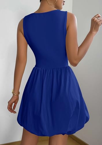 Image of PRETTYGARDEN Summer Dresses for Women 2026 Casual Mini Short Cocktail Dress Sleeveless Tank Crew Neck Bubble Sundress Pockets