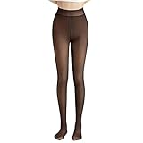 [Kemolpo] タイツ 裏起毛 レディース 透け感 フェイク ストッキング風 美脚 美尻 暖かい 防寒対策 伸縮性 ハイウエスト 冬用 (ブラック 85g(15~25℃))