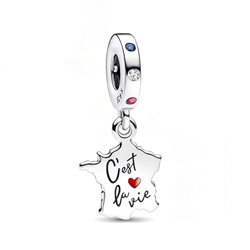 Bead Dangle Charm 925 Sterling Silver Charms Fit Women Bracelet And Necklaces Bead Charm Pendant Jewelry Gifts For Family Friends (France Map Dangle Charm 0853)