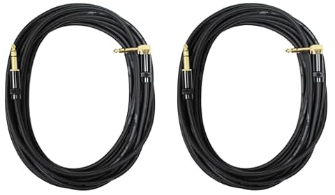 Audio 2000s E26125P2 1/4" TRS kąt prosty do 1/4" TRS 25Ft kabel (2 sztuki)