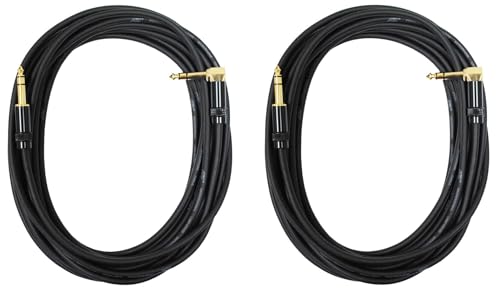 Audio 2000s E26125P2 1/4" TRS kąt prosty do 1/4" TRS 25Ft kabel (2 sztuki)