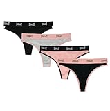 Everlast womens Everlast Cotton Spandex Underwear Comfortable 4 Pack (Regular size) Thong Panties, COM A: Black, Grey, Blush, Black, Medium US
