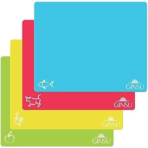 Ginsu Flexible Plastic Cutting Boards - Extra Thick 1.2mm Dishwasher Safe BPA Free - Colorful Cutting Mats with Slip Resistant Waffle Back (Set of 4) Cover
