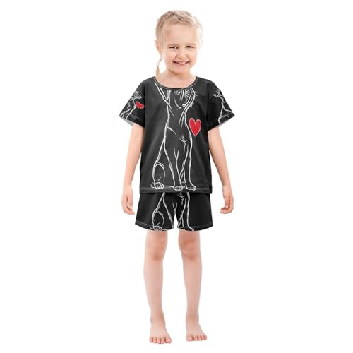 ALAZA Lovely Bulldog Black Pajamas Set Short Sleeve Cotton Sleepwear Summer Pjs 2 Piece 5-14Y3
