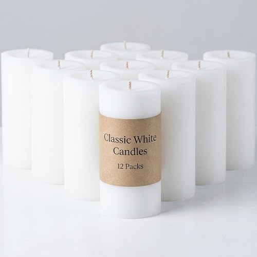White Pillar Candles 12 Packs Unscented Pillar Candle for Emergncy Long-Lasting 360 Hours Burn Time Totally Classic White Candles for Weddings Centerpiece Home Decor