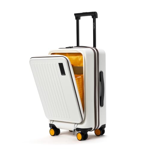 MOKOBARA Transit Cabin Pro 15.6 Inch Laptop Trolley Bag 56cm 40L Off White | Lightweight Polycarbonate Hardshell Front Tech Compartment TSA Lock Premi