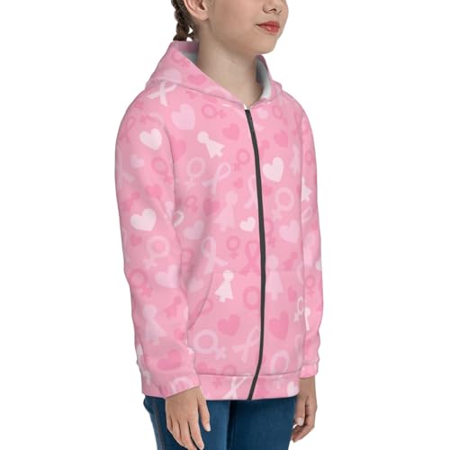 Breast Cancer Awareness Kids Pullover Hoodies Boys Zip Up Sweatshirts Girls Athletic Clothes with Pocket4