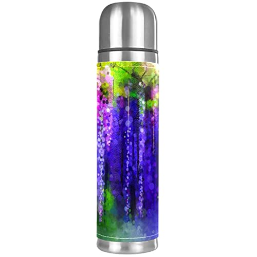 Insulated Water Bottle Stainless Steel Water Bottles Metal Water Bottle, Abstract Wisteria Flower Spring Purple Floral #TOP21