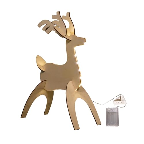 Samuel ALEXANDER 50cm Battery Operated Light up 3D Wooden Christmas Reindeer with 31 Warm White LEDs