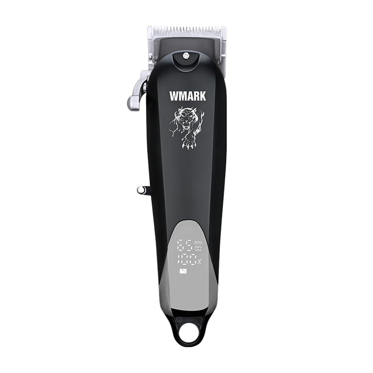 Image of WMARK NG-103B Tiger Roar Professional Hair Clipper Digital Display 6500 RPM Motor Stainless steel Blade USB Charging 4 Guide Comb Taper Lever Adjustments Runtime 200 min 2500 mAh Li-ion Battery, Black