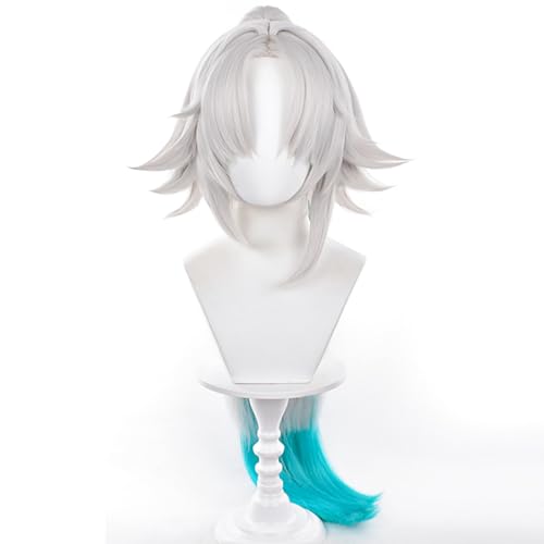 Image of Feixiao White Green Gradient Wigs Long Straight Wig with Bangs Adult COS Anime Game Cosplay Wigs Halloween,Christmas,Comic con,Game Show,Party