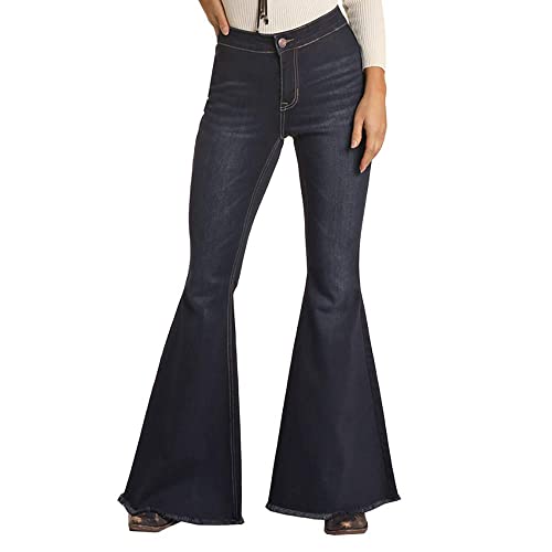 Rock & Roll Denim Button Bell High Rise Flare Jeans Denim 30x362