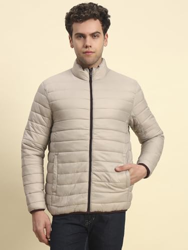 Image of Cantabil Reversible Jacket for Men | Premium Casual Jacket Smart Fit Mock Neck Nylon Fabric Solid Pattern (P MJKT00249)