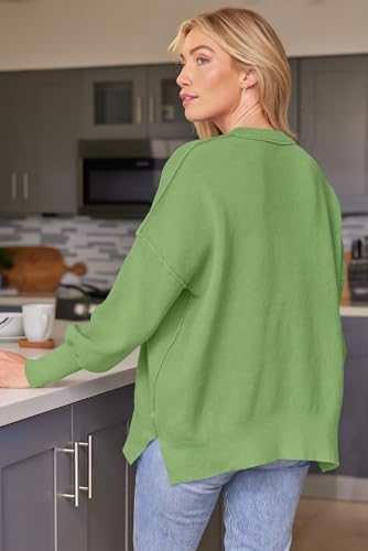 Image of LILLUSORY Women's Oversized Batwing Sweaters 2026 Fall Outfits Trendy Crewneck Knit Side Slit Fashion Pullover Tops