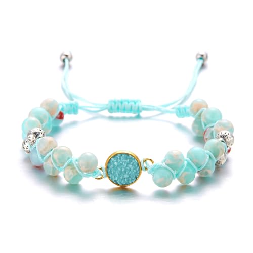 Adakunon Double-Layer Wrapped Natural Imperial Stone Beaded Bracelet, Druzy Crystal Pendant Fashion Jewelry (green)