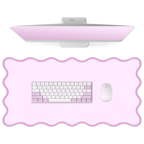 Image of Leather Desk Mat, XXL Large 31.4x15.7in Scalloped Gaming Mouse pad,Non-Slip Rubber Base Keyboard Pad Mousepad for Laptop Computer Game Home Office,Waterproof and Oilproof Desktop Mat I Pink