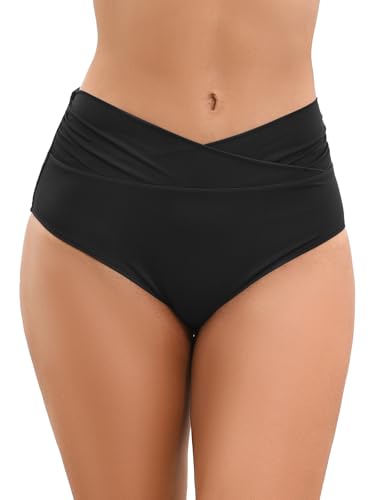 Bas de bikini taille haute élégant avec plissé rétro raffiné pour sublimer la silhouette