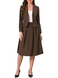 Allegra K Women's 2 Piece Suit Set Cropped Blazer Pleated A-Line Skirt