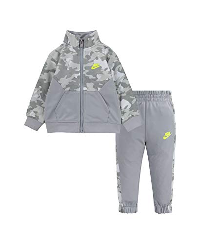 Nike Boy`s Therma Dri Fit Jacket & Pants 2 Piece Set (Light Grey(76H109-G6U)/Volt, 4)