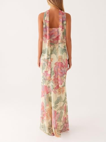 ensswliz Women Floral Strapless Dress Y2k Sleeveless Backless Tube Maxi Long Dresses Sexy Mesh Bodycon Dress Summer Beachwear (A-Mixed Color, M) - Image 5