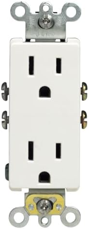 Leviton 5325-WMP 15 Amp, 125 Volt, Decora Duplex Receptacle, Residential Grade, Grounding, 10-Pack, White