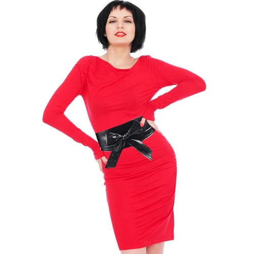 Woman Wide PU Leather Belt Obi Belt Self Tie Cinch Belt Wrap Around Bowknot Waistband Bright Color for Dress3