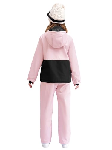 Hansber Kids Girls 2 Piece Snowsuit Long Sleeve Windproof Hooded Jacket and High Waisted Pant Set Ski Suit2
