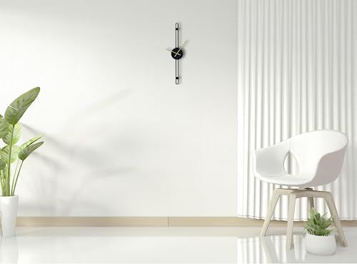 Image of Nordic Minimalist Gold Needle Metallic Wall Clock for Home, Office, Bedroom & Kitchen|Big Size Stylish Home Decor | Black Color (Battery Included) - Analog (12 X 48 CM)