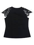 Hobemty Women's Lace Short Sleeve Tops 2026 Casual Summer Blouse Tee Shirt X-Large Black