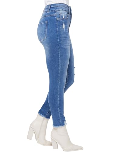 Women's WannaBettaButt 2-Button Fray Hem Ankle Jean2