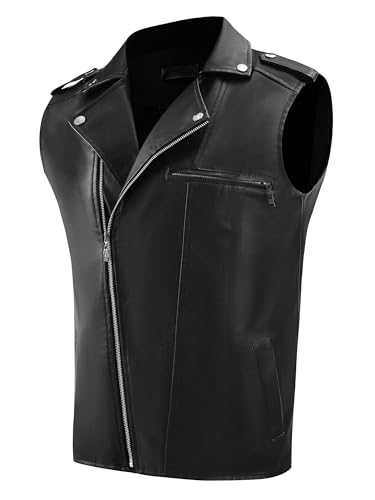 Image of Lars Amadeus Faux Leather Vest for Men's Motorcycle Biker Sleeveless Jacket Zipper Riding PU Vest