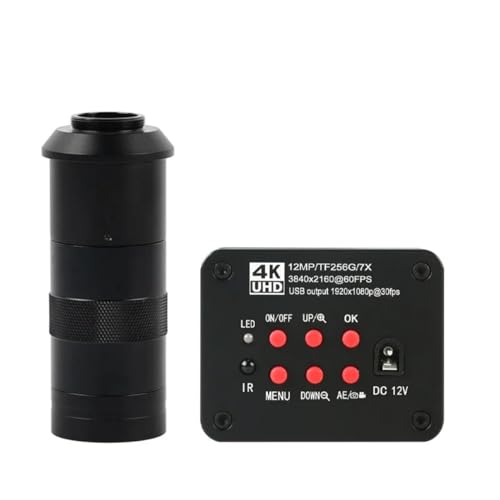 �������L�b�g 12MP 4K UHD 1080P USB HDMI �H�Ɨp�r�f�I������ C �}�E���g�J���� + 180X 300X 200X 500X 100X C �}�E���g�����Y + 56 LED �����O���C�g �����������Y�A�_�v�^�[(With 100x