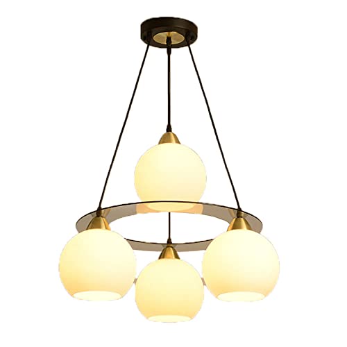 Dimmable Living Room Pendant Light Modern LED Chandelier White Round Glass Shade E27 Base 60W Suitable for Dining Room, Bedroom Ø50cm*H40cm Cover