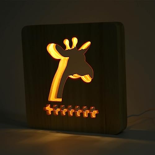 Veilleuse girafe en bois 3D lampe de nuit LED blanche chaude - 5