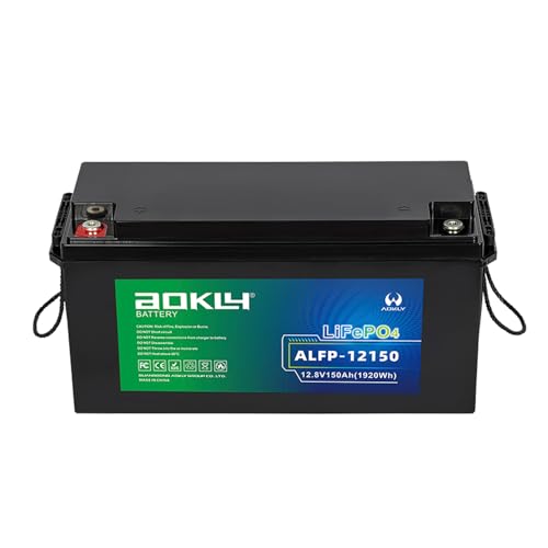 Aokly 12V 150Ah LiFePO4 Lithium Battery, 150A BMS, Low-Temp Protection for Golf Cart, RV, Solar Off-Grid System, Trolling Motor, Marine Boat, Backup Power