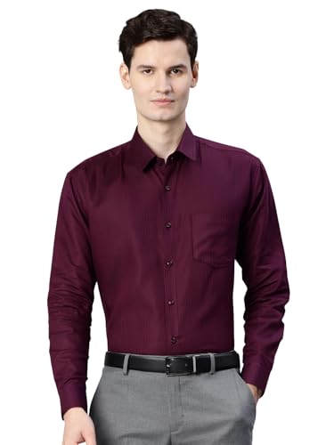 Image of Majestic Man Men's Solid Cotton Blend Textured Wrinkle-Resistant Slim Fit Easy Iron Formal Shirt