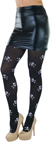 Image of ToBeInStyle Women's Skull Crossbones Skeleton Pirate Symbol Hosiery Tights & Thigh High Stockings