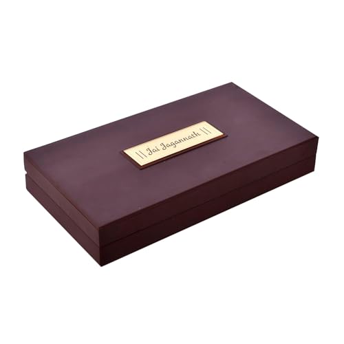 Image of Lord Shri Jagannath Charan Paduka with Acrylic Box | Gold Plated | Charan Paduka Box for Pooja l Devotional Prayer Box, Footprint | Wedding Gifts & House Warming | Diwali Gifts (Brown)