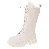 Girls Knee High Boots Cowboy Boots Fashion Classic Pu Leather Side Zipper Mid Calf Riding Shoes for Girls (White, 13.5 Little Child)