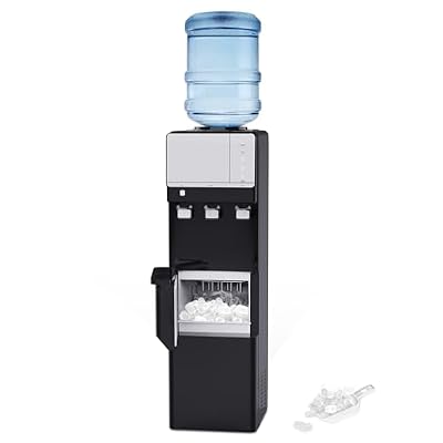 IKT Hot and Cold Water Cooler Dispenser with Ice Maker for 5 Gallon Bottle 27 lbs Daily Capacity Night Light Child Safety Lock Black