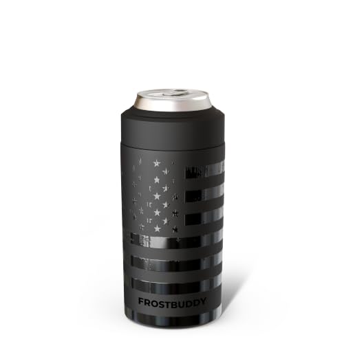Image of Frost Buddy Universal Can Cooler, Stainless Steel Can Insulator, Night Ops | Fits 12oz, 16oz, slim cans, tall boys, bottles | Metal beer chiller & can insulator | Sweat-proof | 24-hour cold