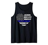 Thin Blue Line Flag Love Heart Support Police Tank Top