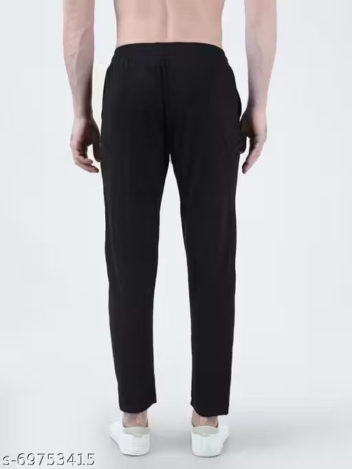 Image of Men's Black Casual Jogger Trousers, Slim Fit Ankle-Length Pants with Drawstring Waist